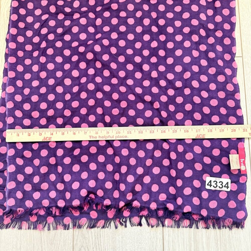 Boden Women's Wrap Scarf Wool Purple Pink Polka Dots Fringe Shawl Fall Winter - Picture 6 of 7